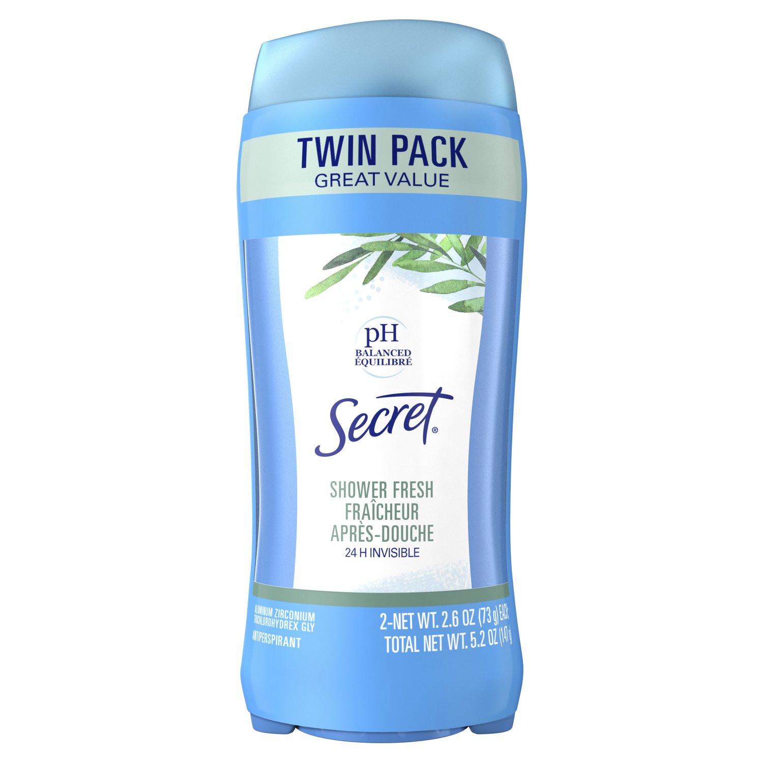 Secret Invisible Solid Antiperspirant Deodorant Shower Fresh 2.6 oz Pack of Two