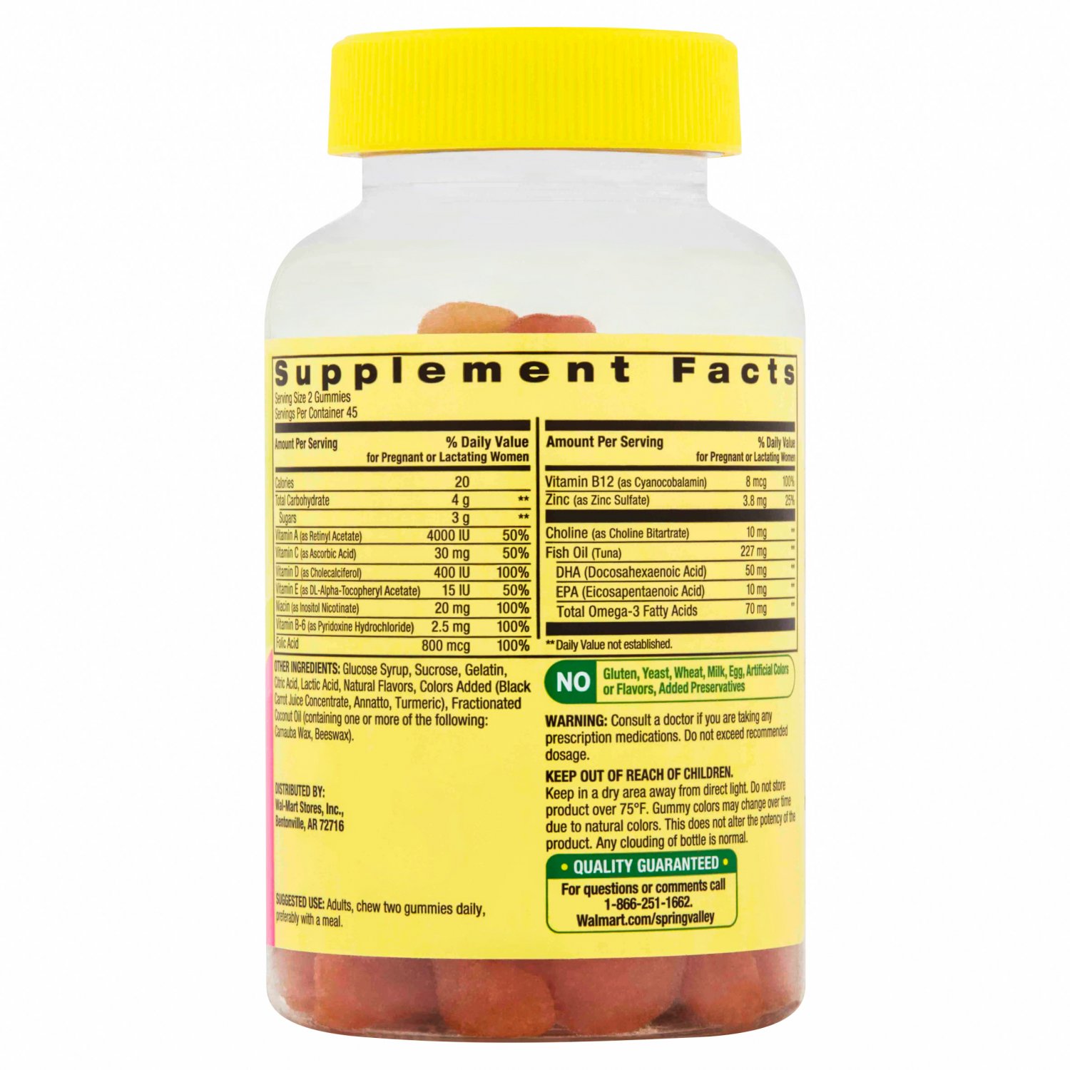 Spring Valley Prenatal Multivitamin Gummies DHA Folic Acid 90 Count