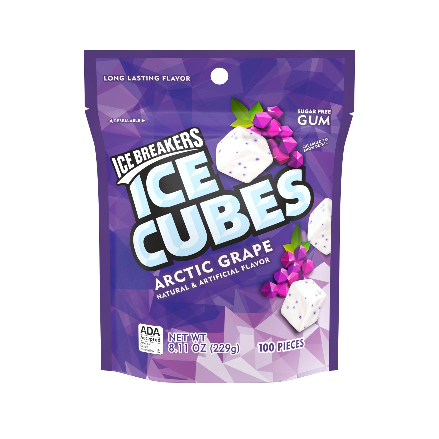 Ice Breakers Ice Cubes, Arctic Grape Flavor Sugar Free Gum 100 Pieces Bag