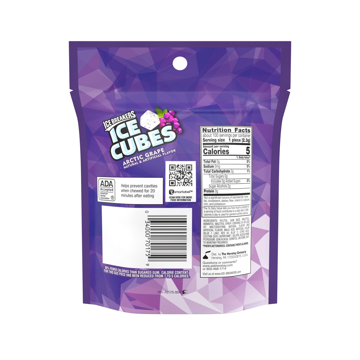 Ice Breakers Ice Cubes, Arctic Grape Flavor Sugar Free Gum 100 Pieces Bag