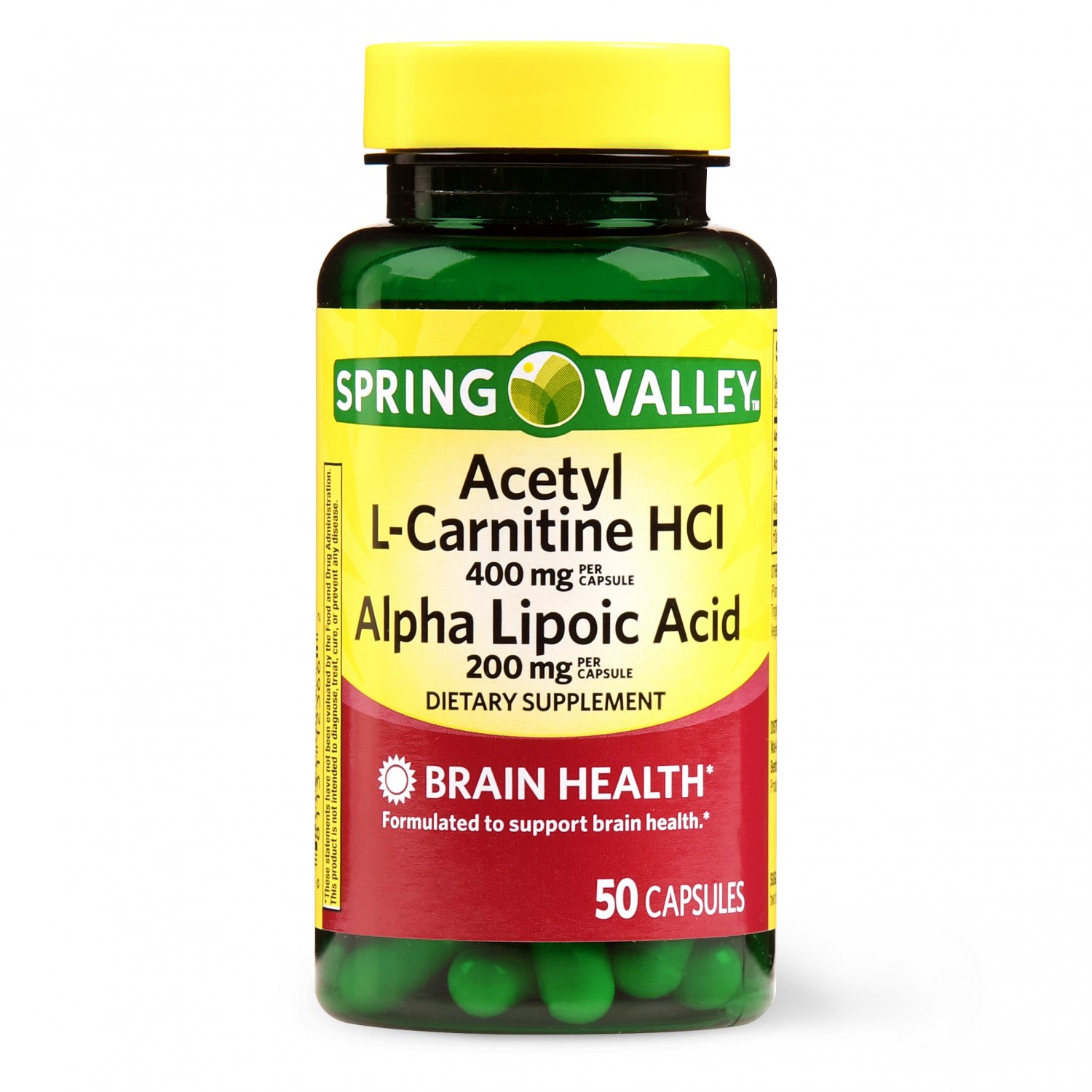 Spring Valley Acetyl L-Carnitine HCL and Alpha Lipoic Acid Brain Health 50 Capsules