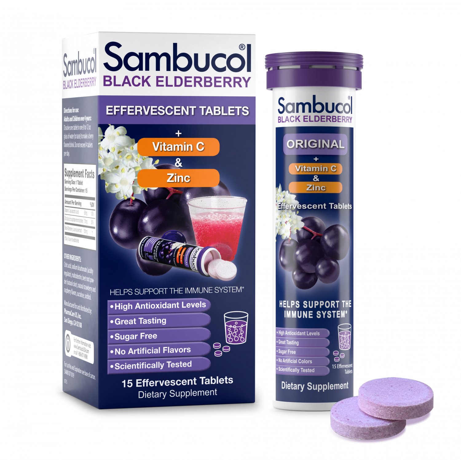 Sambucol Effervescent Black Elderberry with Vitamin C and Zinc 15 Tablets