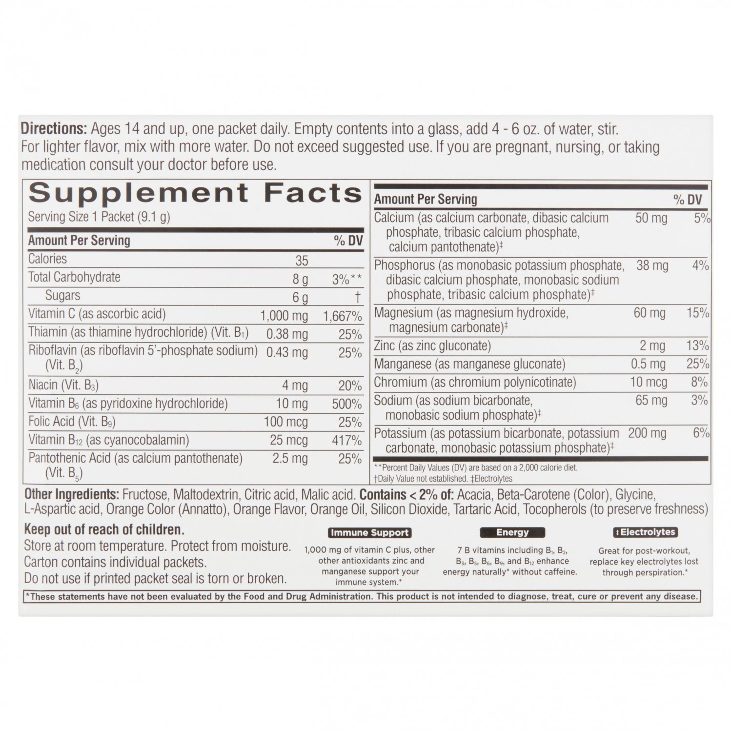 Equate Vitamin C Drink Mix Orange 1000 mg 30 Packets
