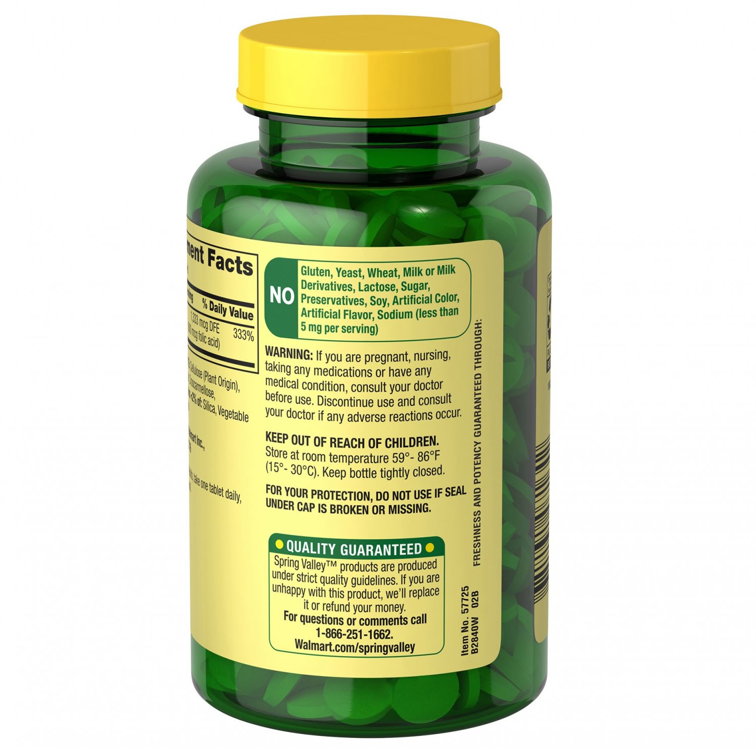 Spring Valley Folate 1,333 mcg DFE (Folic Acid 800 mcg) 400 Tablets