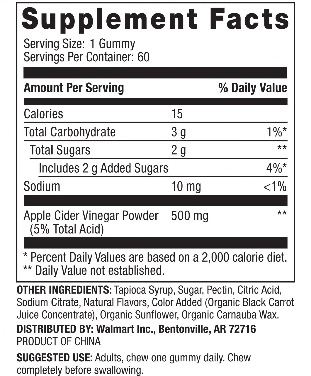 Spring Valley Apple Cider Vinegar 500mg Vegetarian Gummies 60 Count