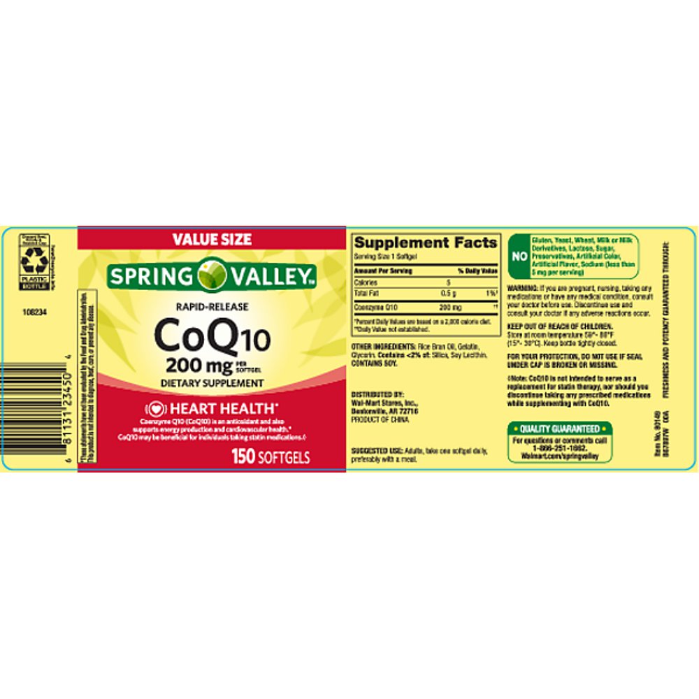 Spring Valley CoQ10 Rapid Release Softgels 200mg Heart Health 150 Count