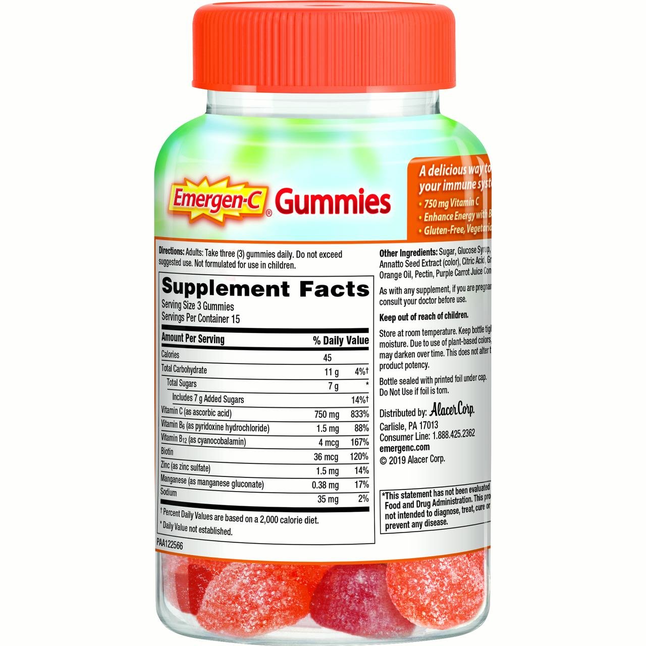 EmergenC Vitamin C With B Vitamins 750 mg Immune Support 45 Gummies