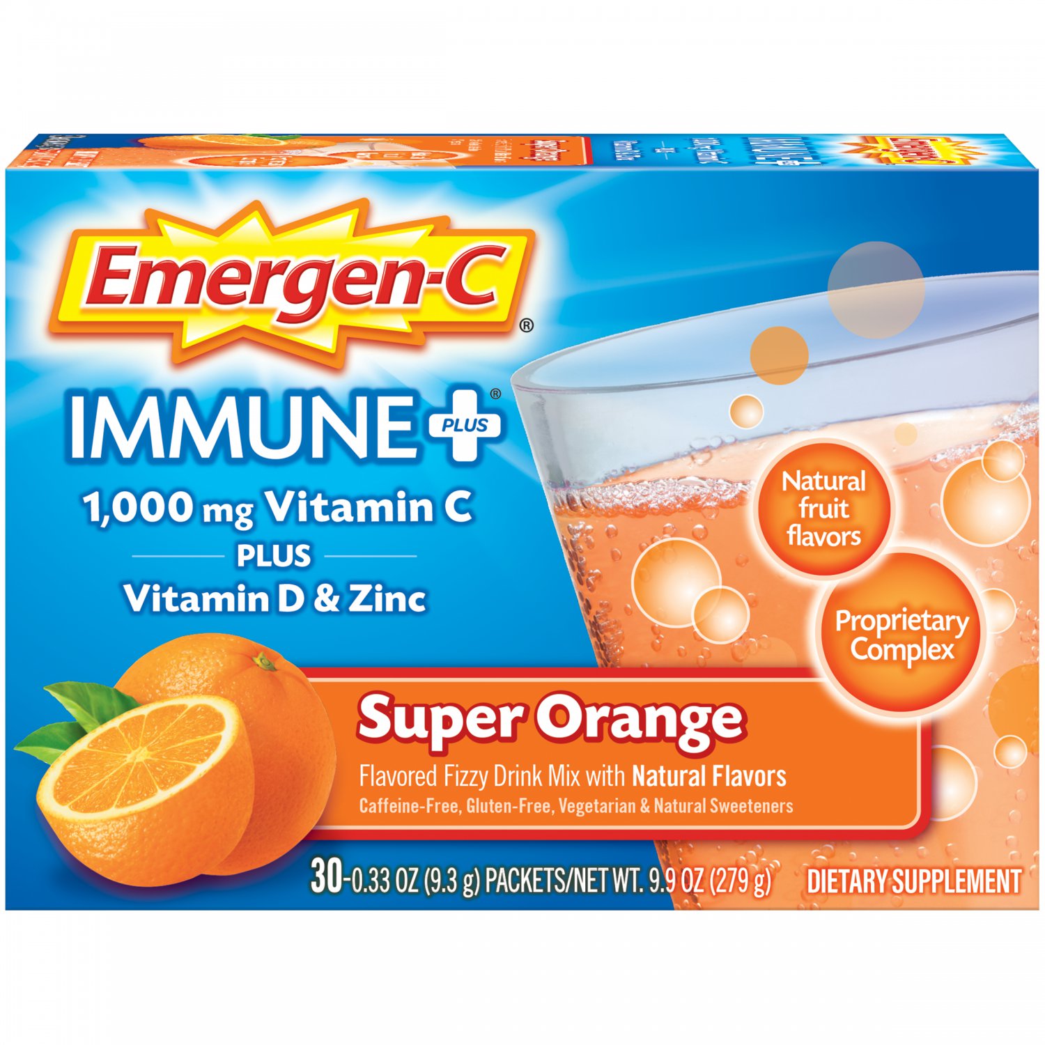 EmergenC Super Orange Immune+ Dietary Supplement Powder with Vitamin C