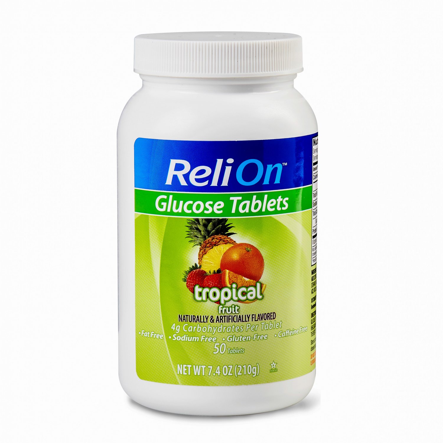 ReliOn Glucose Tablets Tropical Fruit Flavor (50 Tablets Bottle) 4 Bottles