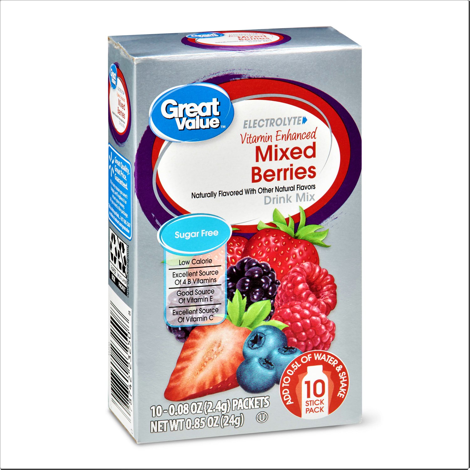 8 Boxes Great Value Sugar-Free Electrolyte Mixed Berries Drink Mix (10 Count Box)