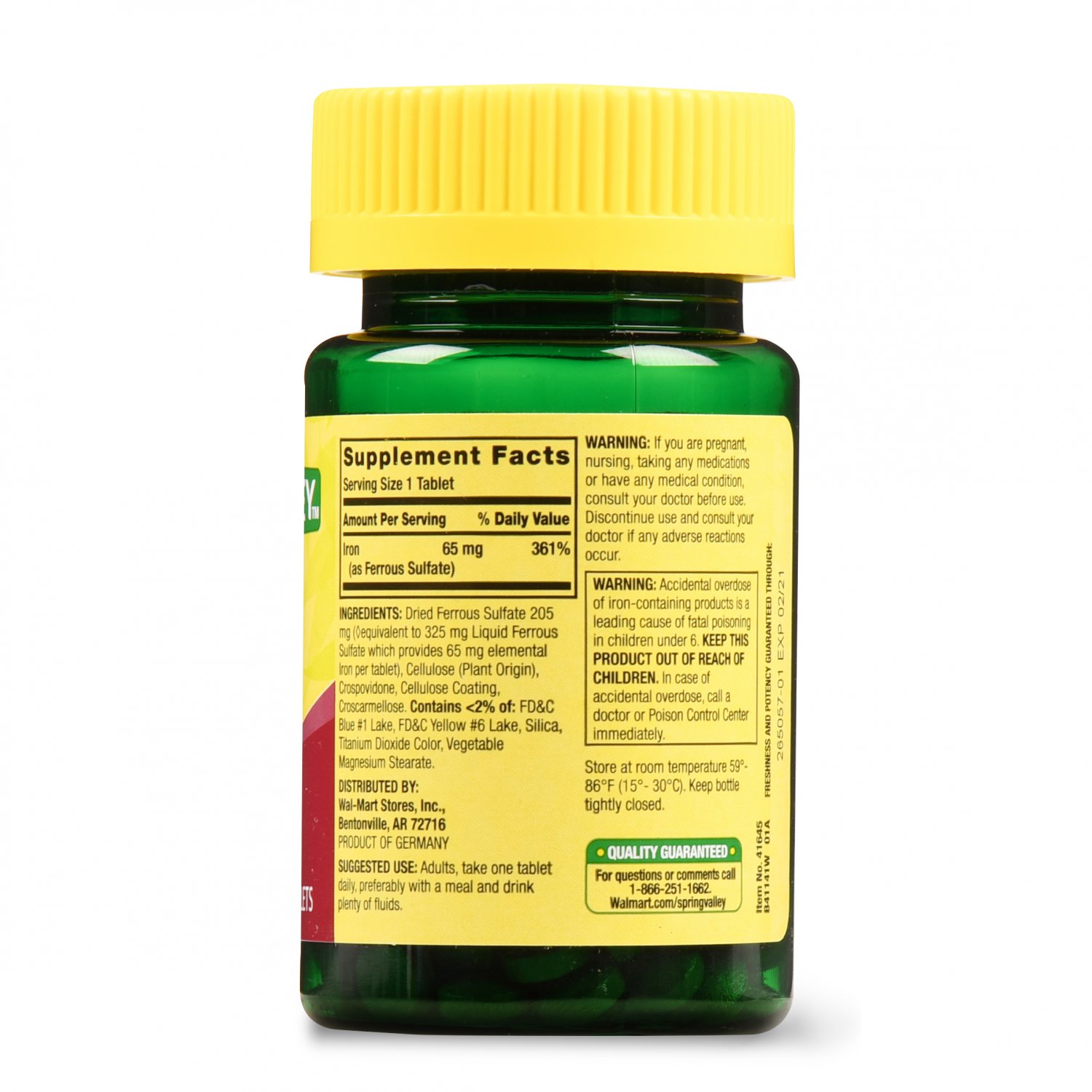 Spring Valley Iron Tablets 65 mg General Wellness 100 Count