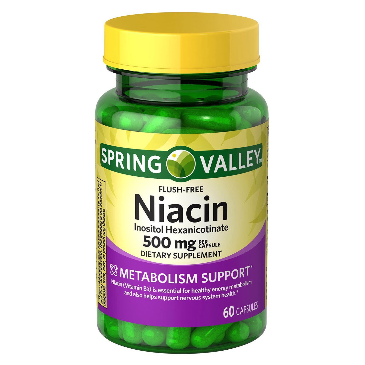 Spring Valley Niacin Capsules 500 mg Metabolism Support 60 Count
