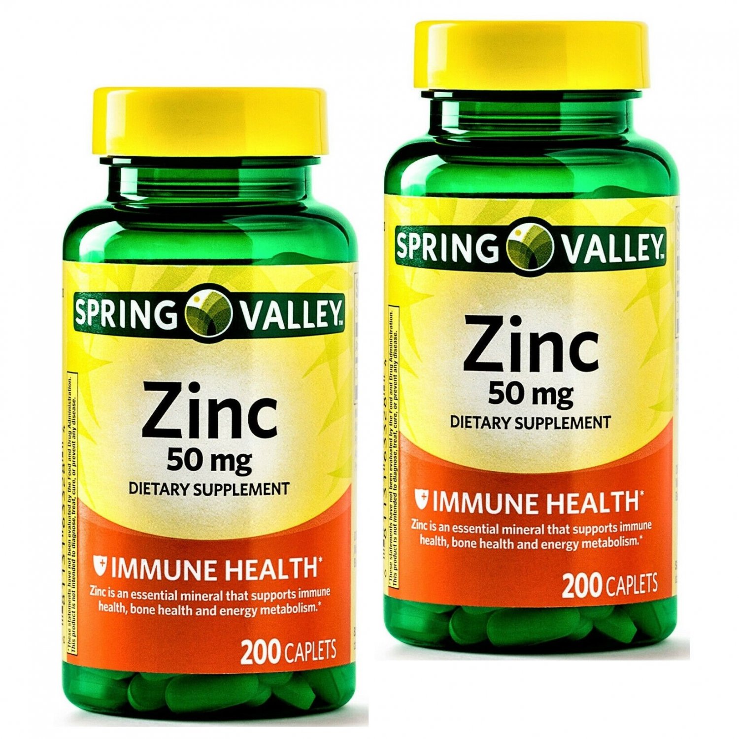 Spring Valley Zinc 50 mg Immune Health Dietary Supplement 200 Caplets Pack (Pack of 2)