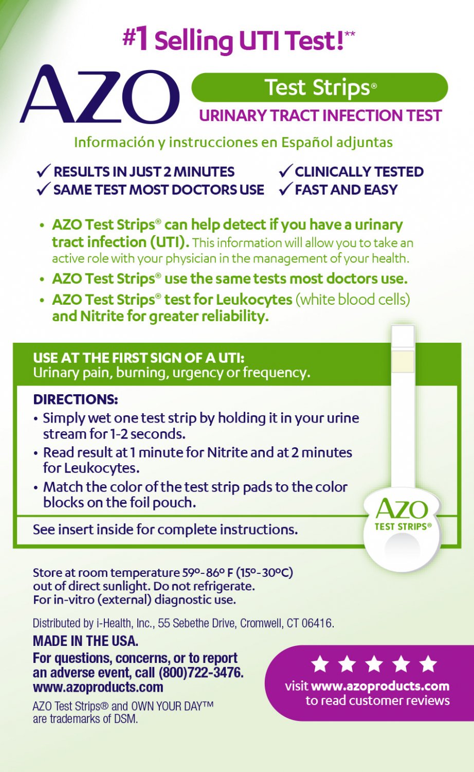 Azo Urinary Tract Infection Uti Test Strips Accurate Results In 2 Minutes 3 Count 2497
