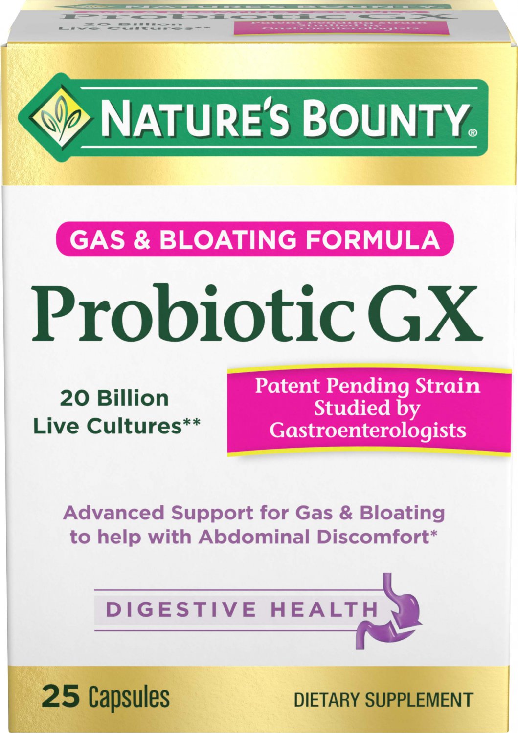 Nature's Bounty Probiotic GX, Gas and Bloating Capsules, 25 Count