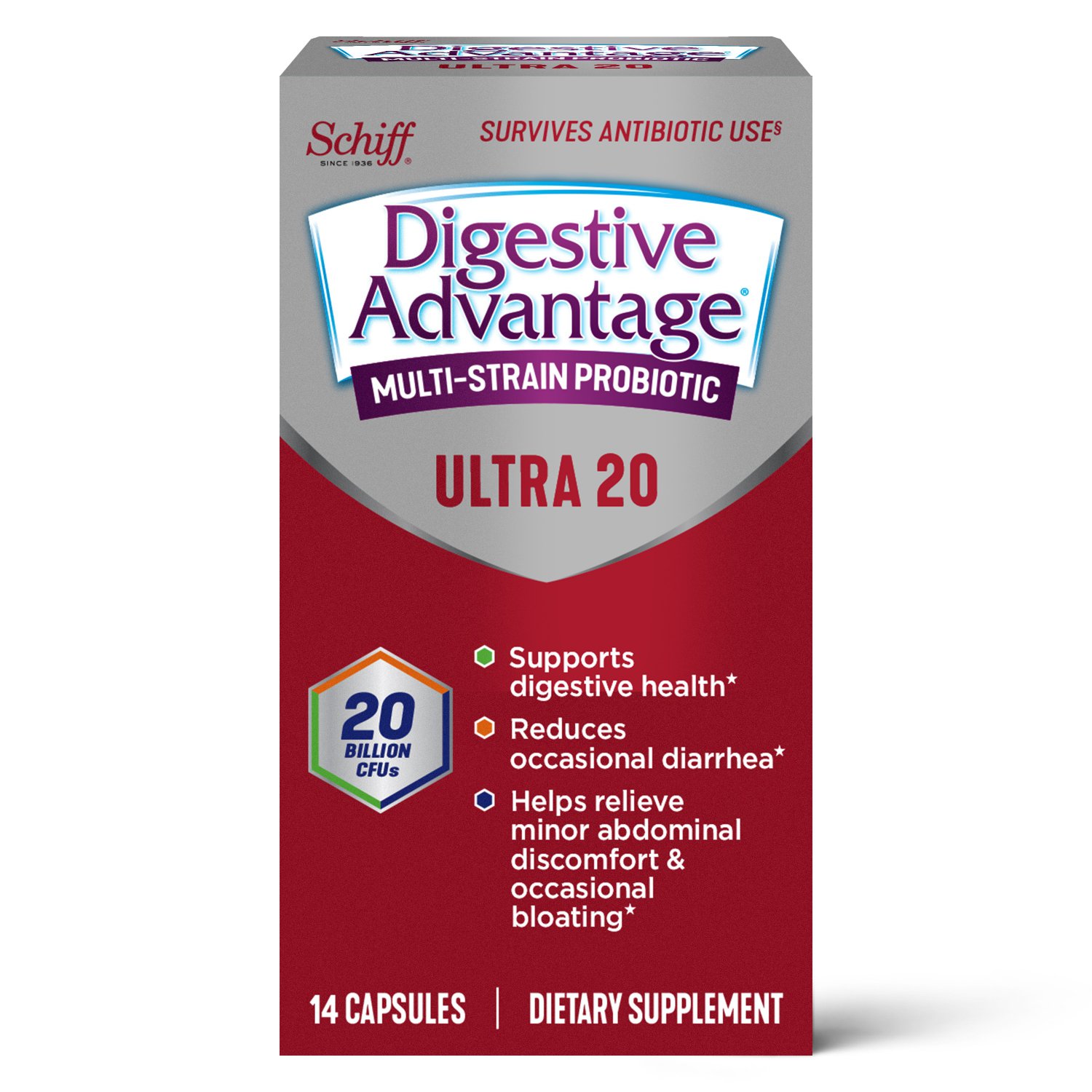 Digestive Advantage 20 Billion CFU Multi-Strain Probiotic Ultra 20 Capsules 14 Count