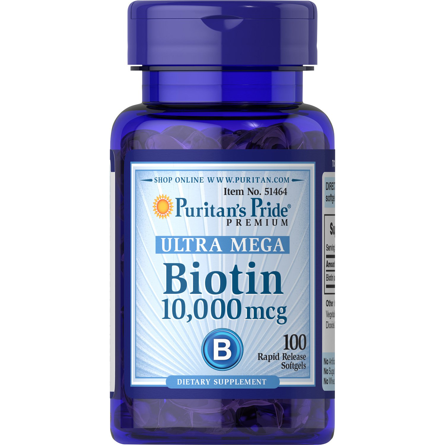Puritans Pride Biotin 10000 mcg Ultra Mega 100 Softgels