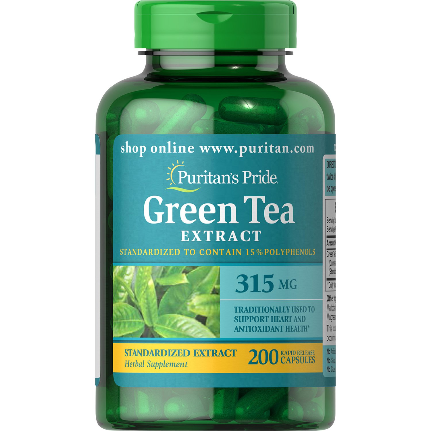 Puritan's Pride Green Tea Standardized Extract 315 mg, 200 Capsules