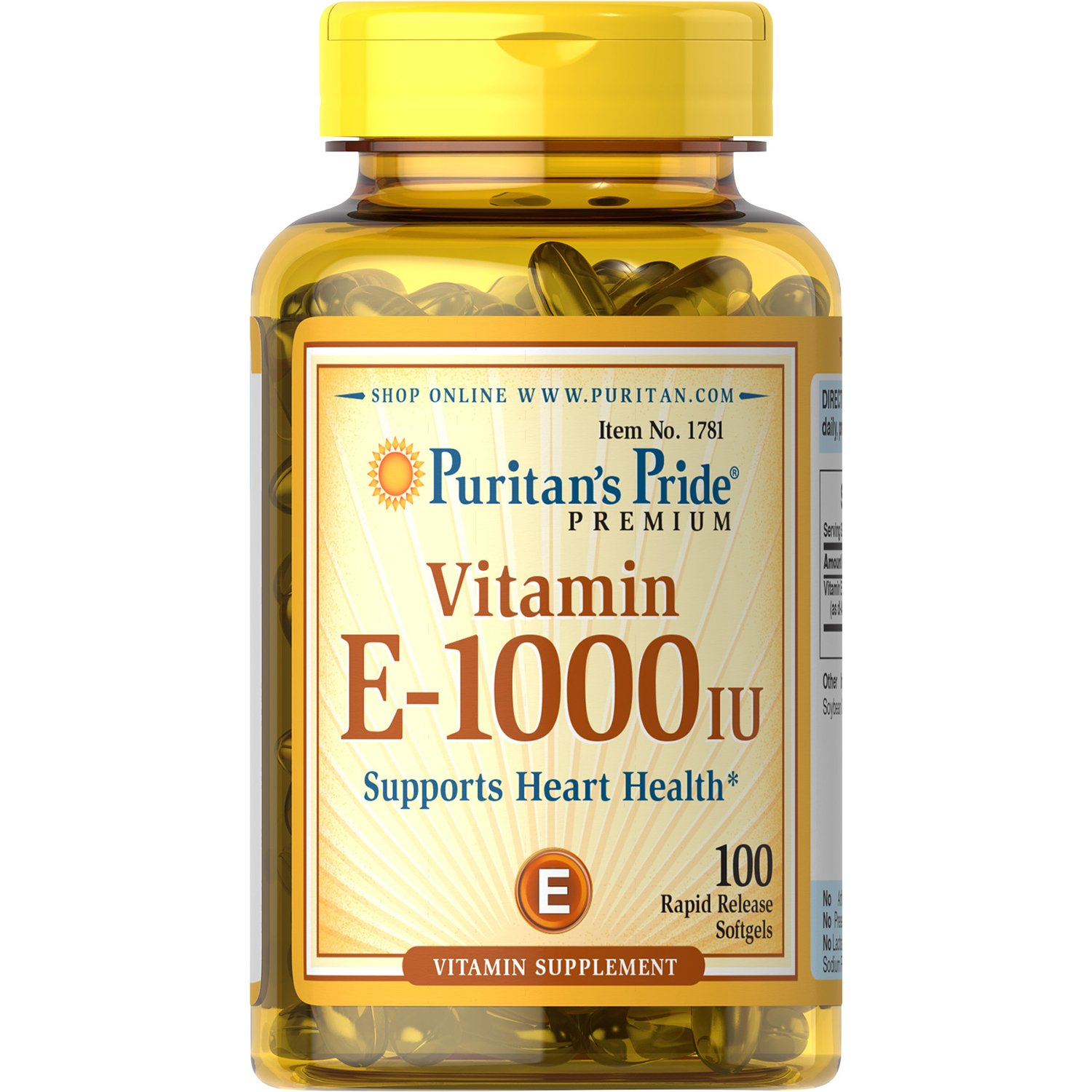 Puritan's Pride Vitamin E Softgels 1000 IU, 100 Count