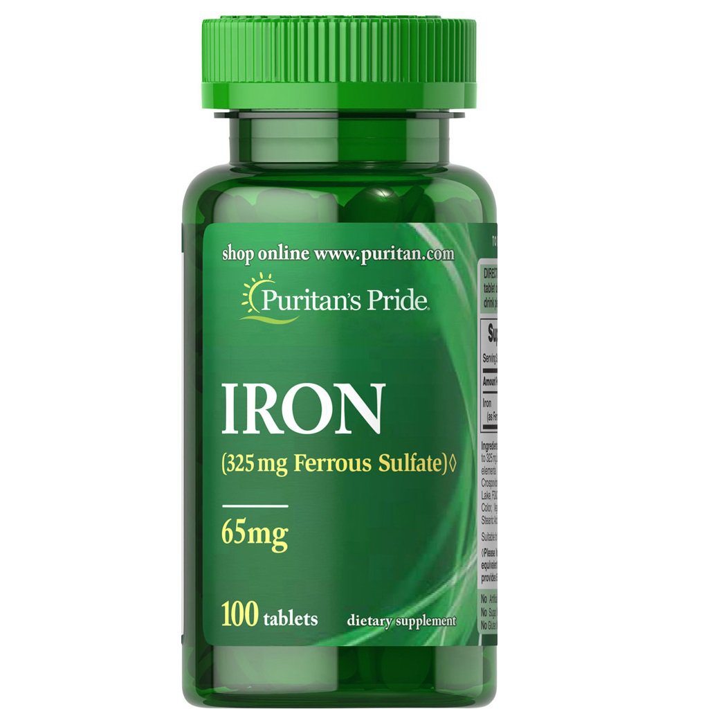 Puritan's Pride Iron Ferrous Sulfate 65 mg, 100 Tablets