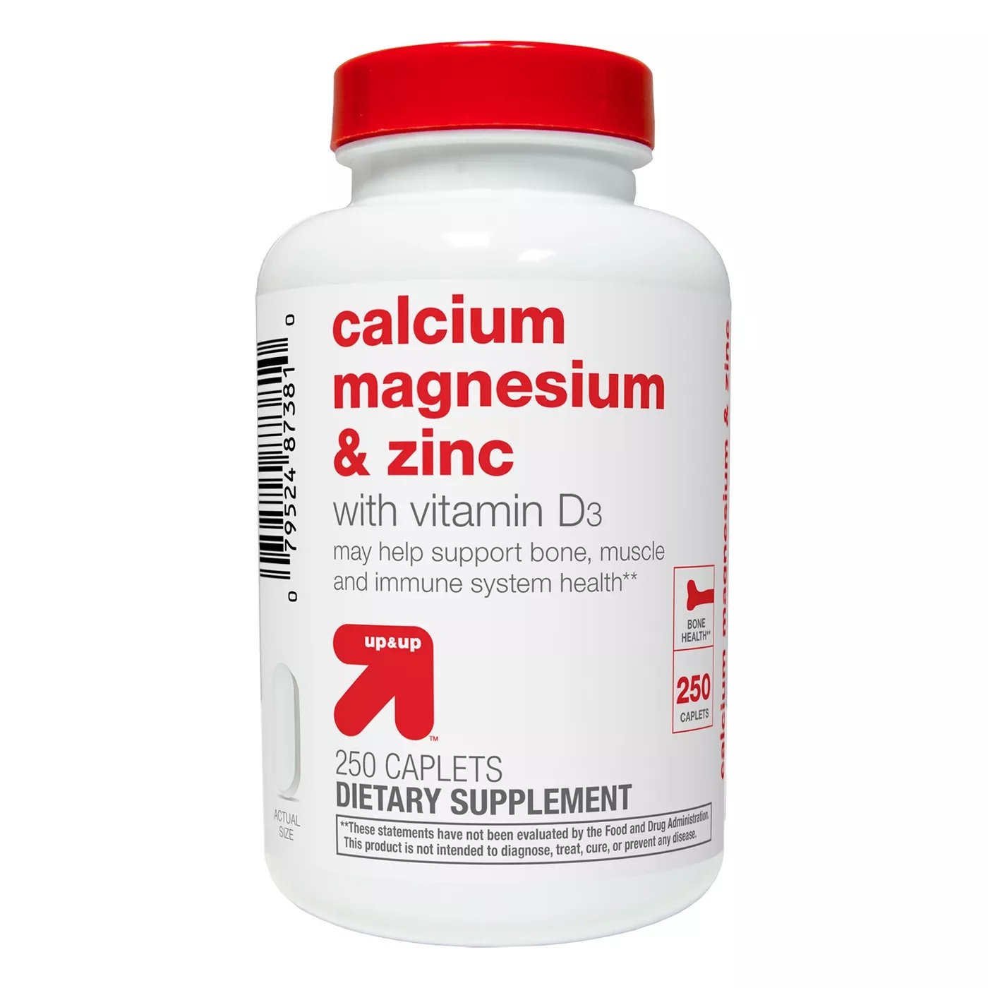 Calcium Magnesium & Zinc Dietary Supplement Coated Caplets - 250 Count - up & up