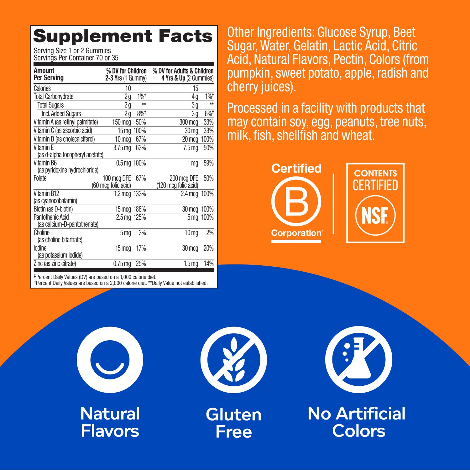 OLLY Kids Multivitamin Gummy Worm, Vitamins A, C, D, E, Bs & Zinc, 70