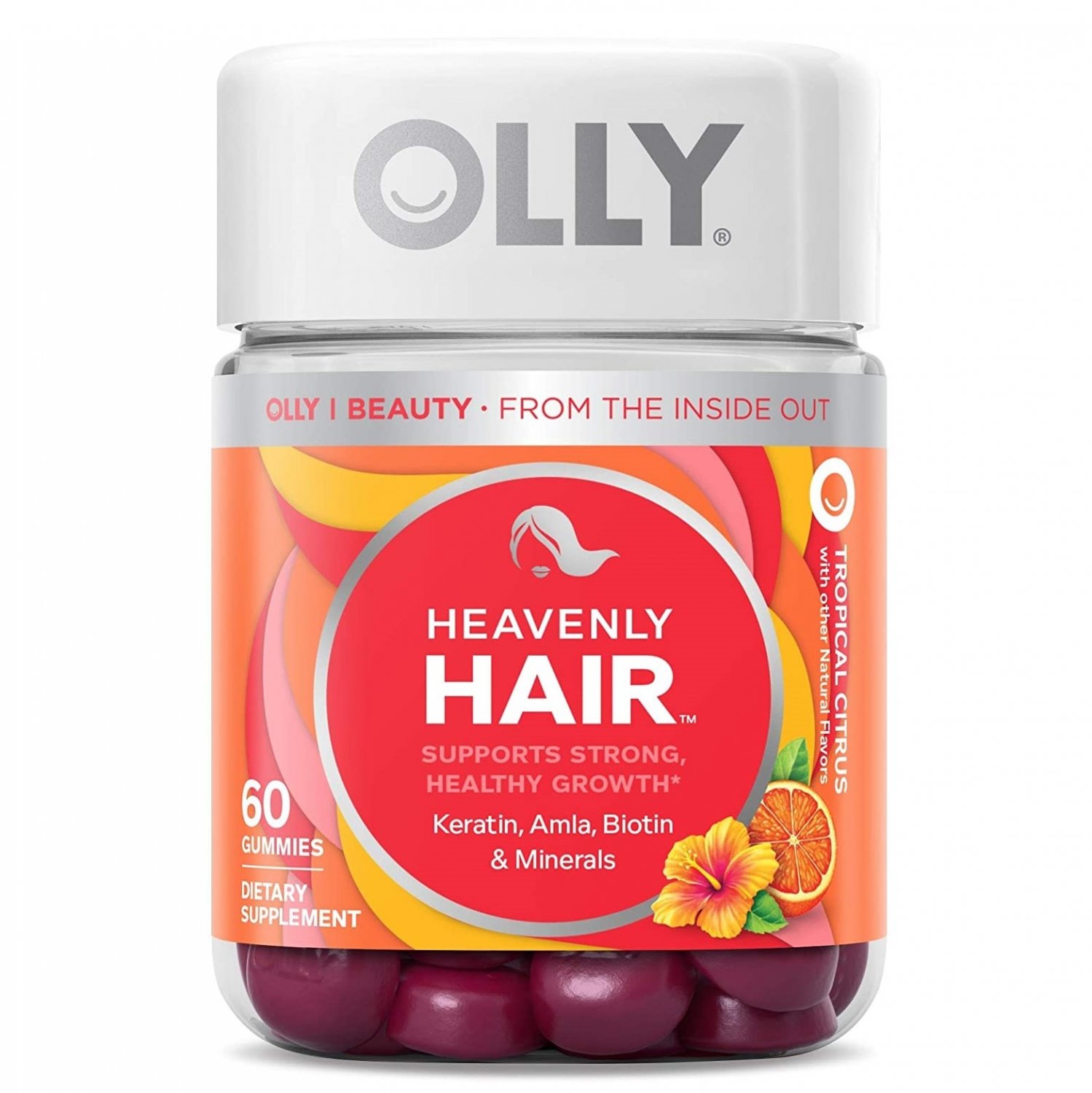 OLLY Heavenly Hair Gummies, Strong Healthy Hair Growth Grapefruit 60 Count
