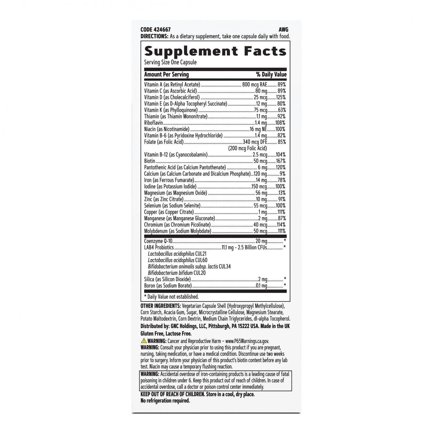 GNC WOMEN'S MULTIVITAMIN + PROBIOTICS, One Daily, 60 Capsules