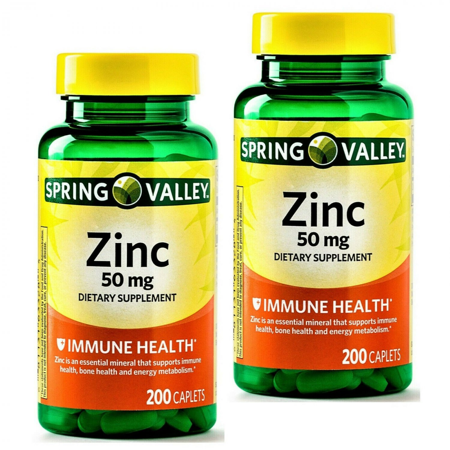 Spring Valley Immune Health Zinc 50mg Dietary Supplement 200 Caplets (Pack of 2)