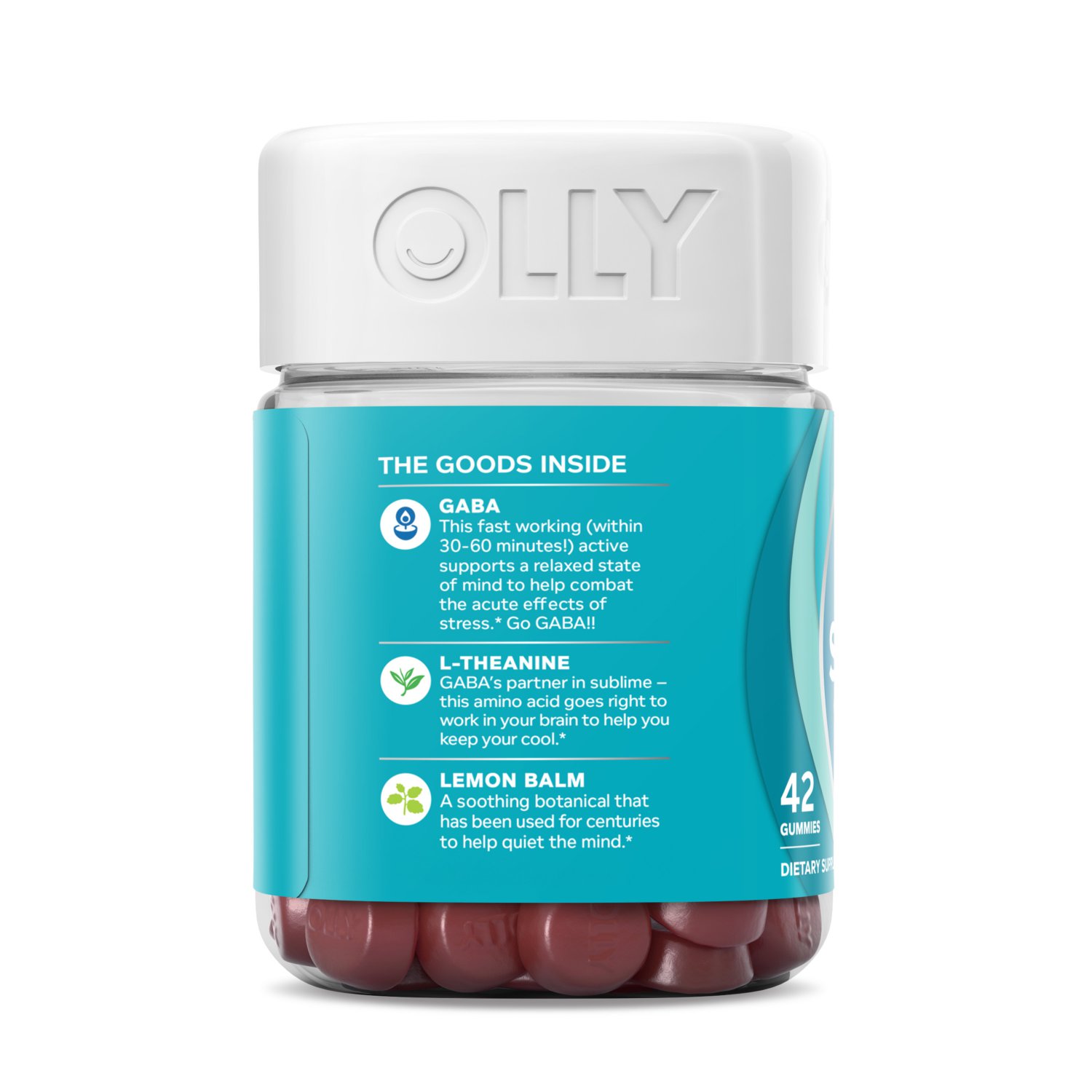OLLY Goodbye Stress Gummy, GABA, LTheanine, Lemon Balm, Berry. 42 Count