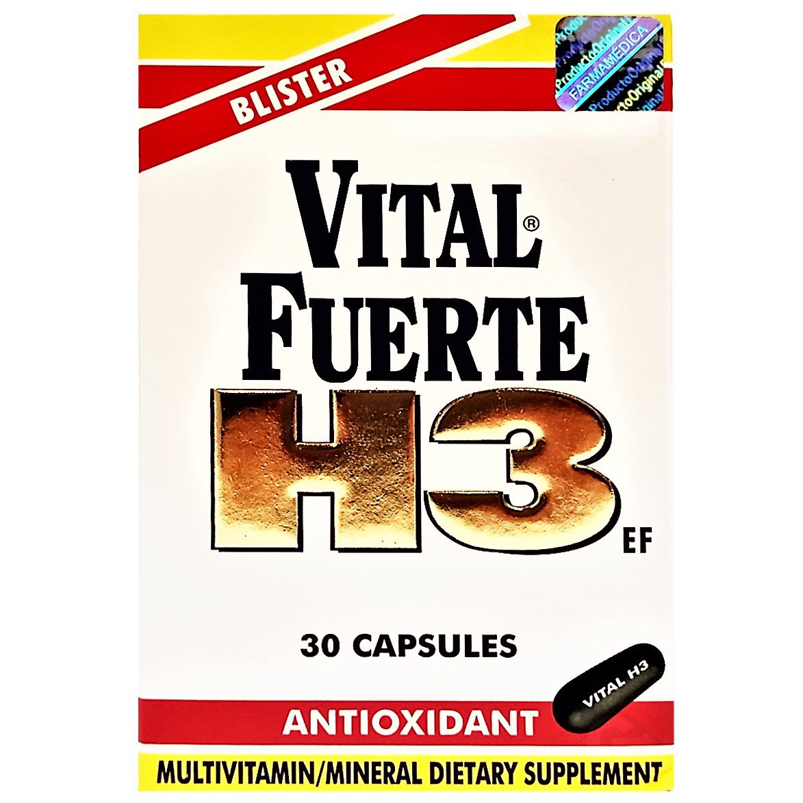Vital Fuerte H3 Dietary Supplement Antioxidant 30 Capsules