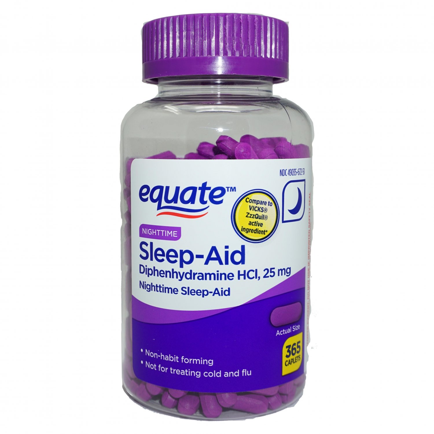 Equate Nighttime Sleep-Aid Relief Caplets, Diphenhydramine HCl 25mg, 365 Count