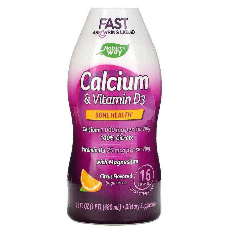 Natures Way Calcium & Vitamin D3 Liquid Dietary Supplement, Citrus, 16 Oz