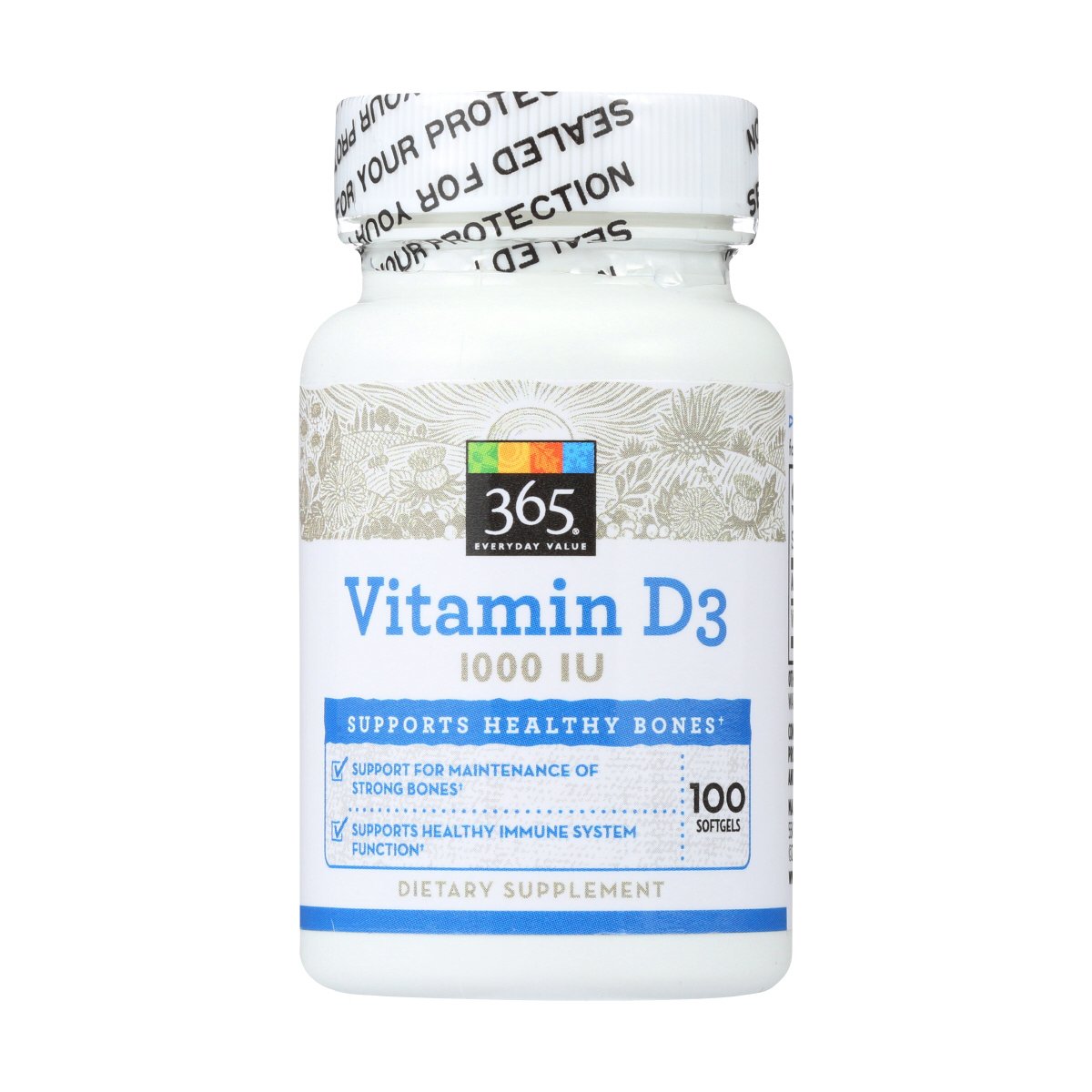 365 Whole Foods Supplements, Vitamin D3, 1000 IU 100 Softgels