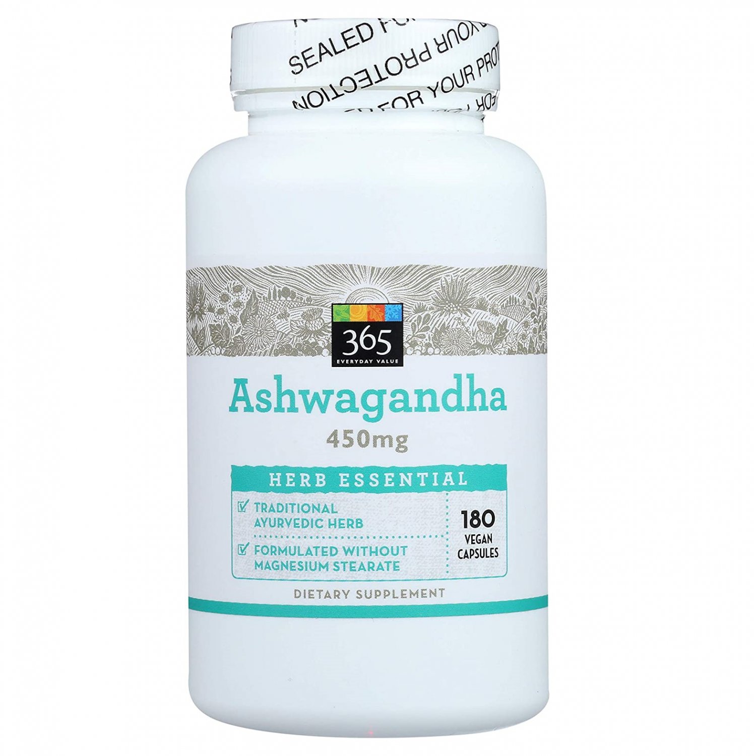 365 Whole Foods Supplements, Herb Essential, Ashwagandha 450 mg, 180 Capsules
