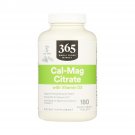 365 Whole Foods Supplements, Cal-Mag Citrate with D3, 180 Tablets