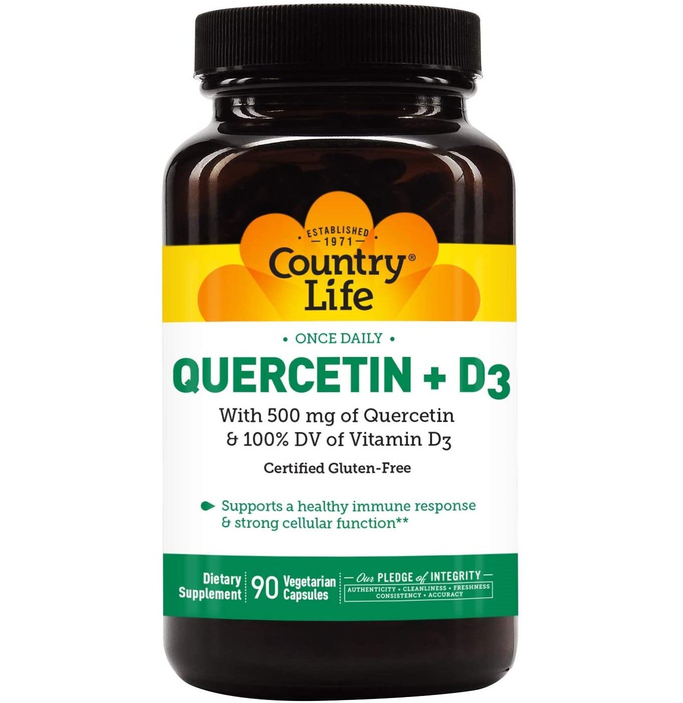 Country Life Quercetin + D-3, 90 Vegetarian Capsules
