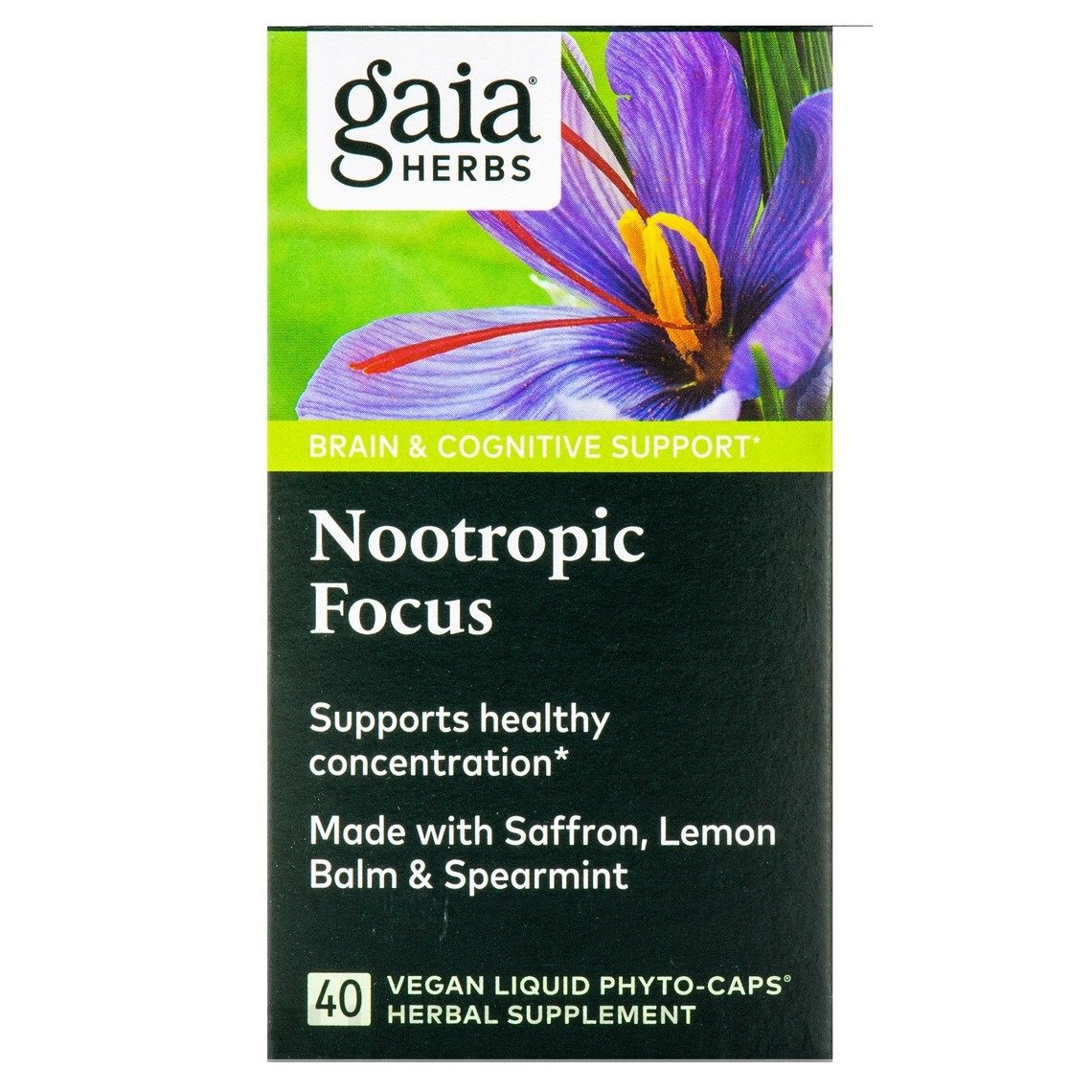 Gaia Herbs Nootropic Focus 40 Liquid Vegan Capsules