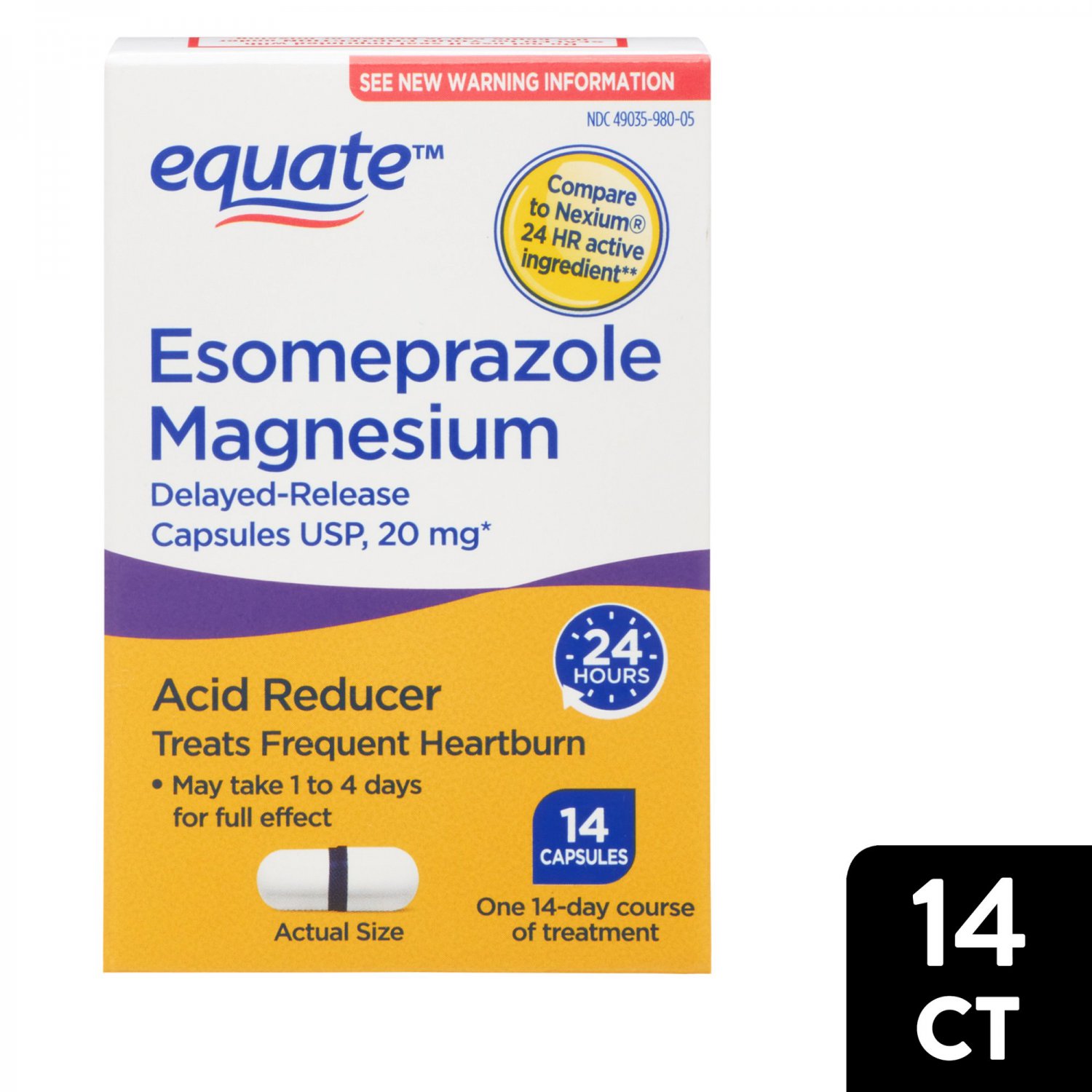 Equate Esomeprazole Magnesium DelayedRelease Capsules Acid Reducer, 14