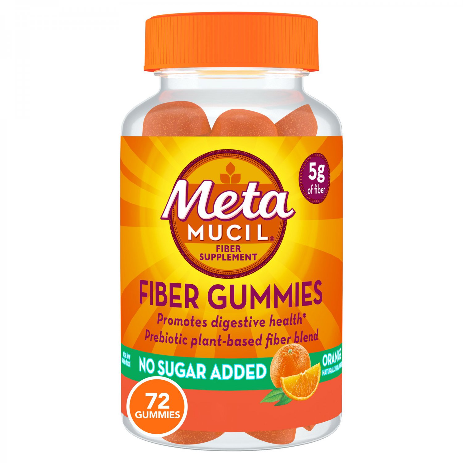Metamucil Fiber Supplement Gummies, Orange Flavor, 72 Gummies