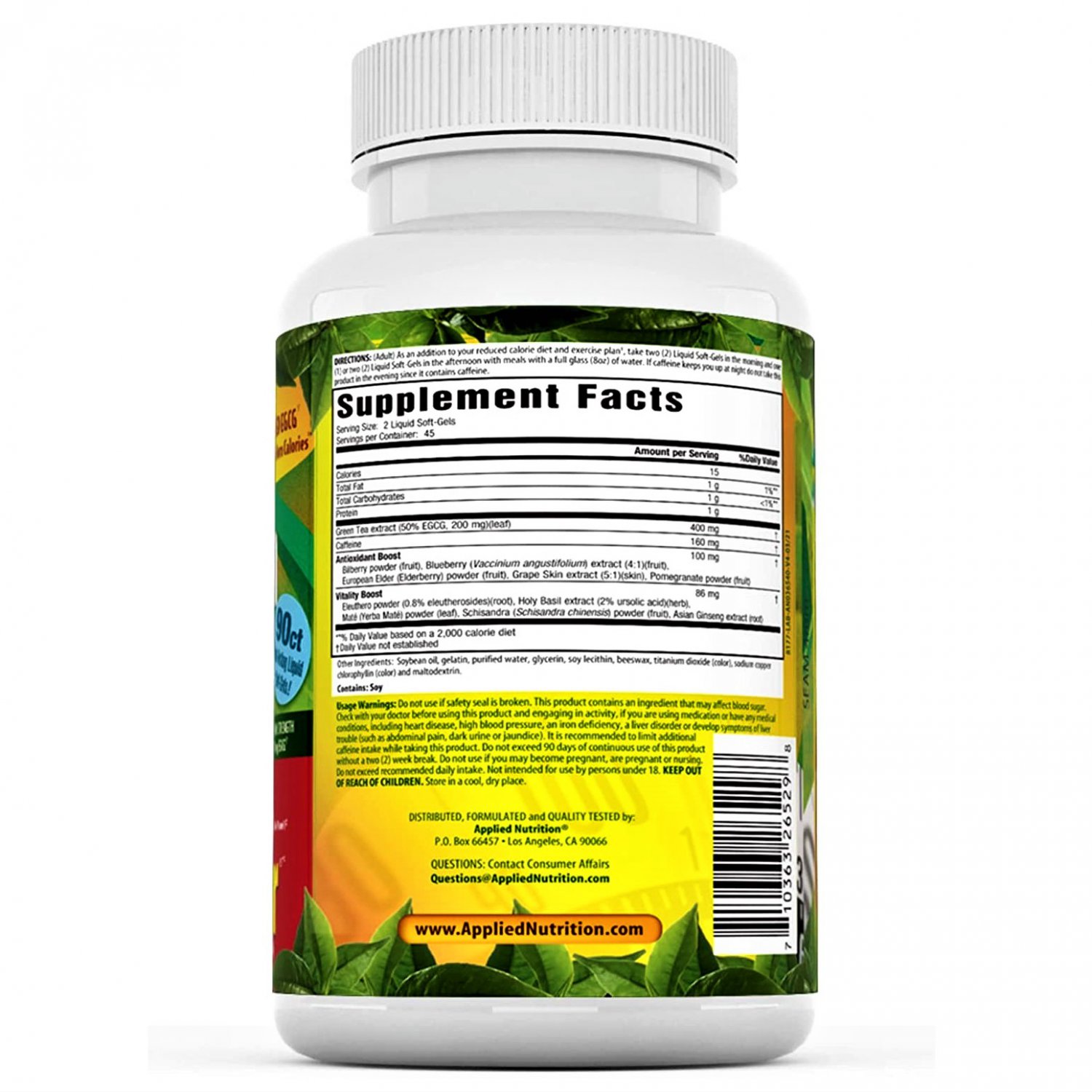 Applied Nutrition, Green Tea Fat Burner, 90 FastActing Liquid Softgels