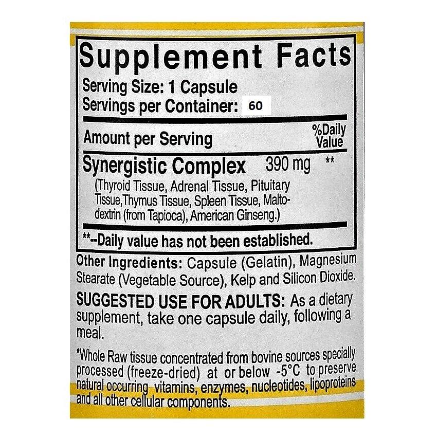 Natural Sources Raw Thyroid Glandular Concentrate with Synergistic Complex (60 Capsules)