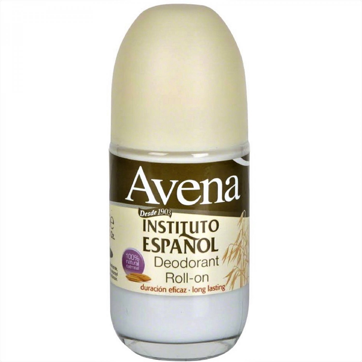 Avena Instituto Espanol Roll On Deodorant, 100% Natural Oat, Long-Lasting, 2.5 Oz