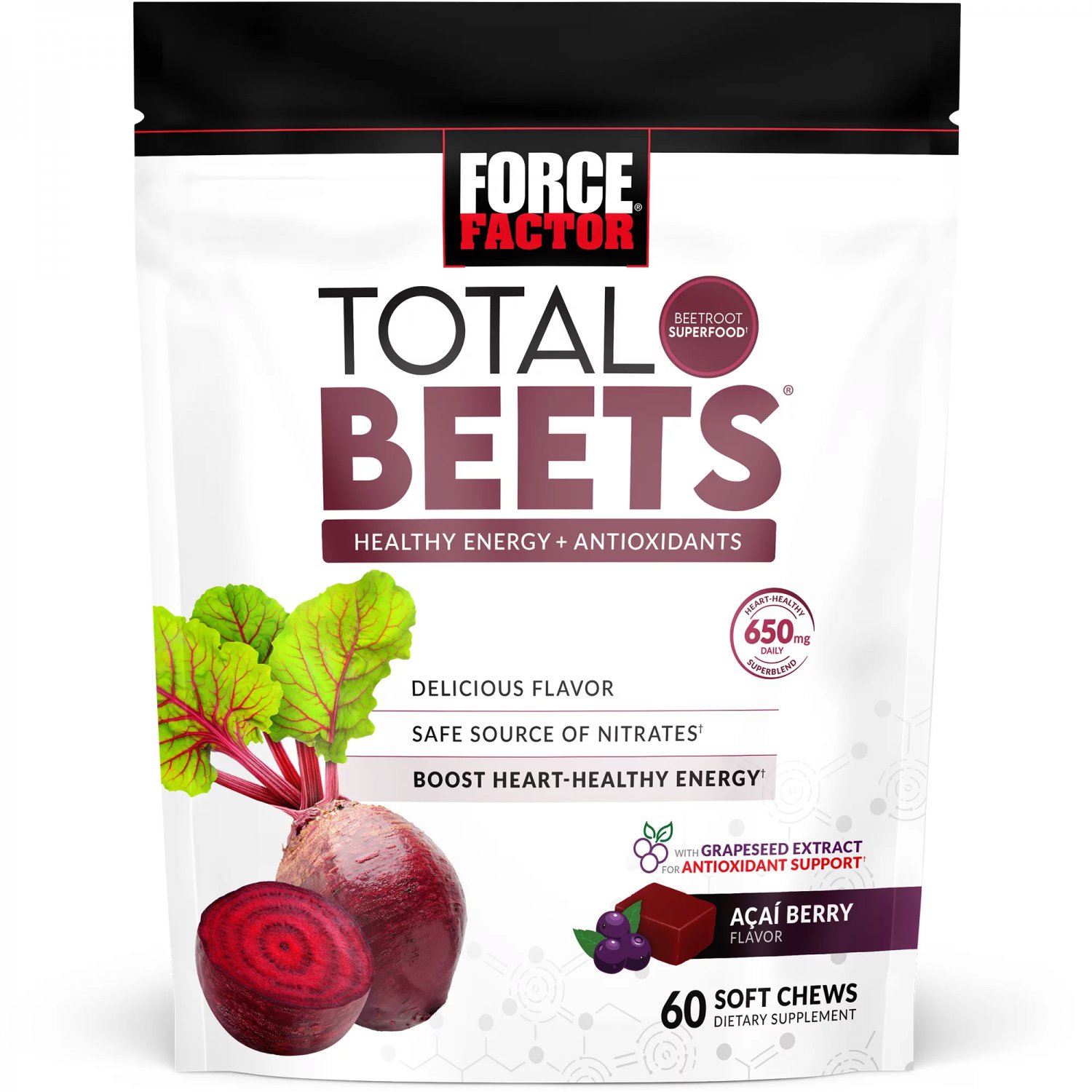 Force Factor Total Beets, Healthy Energy and Antioxidants - 60 Chews