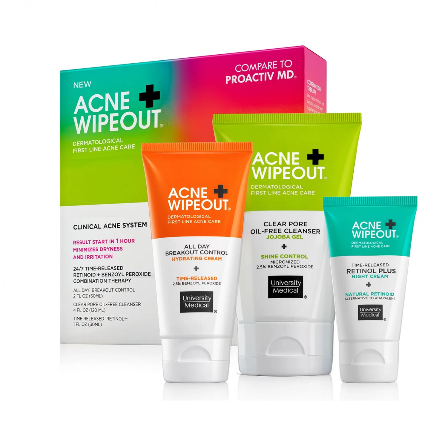 University Medical Clinical Acne System Acne Wipeout Kit, 3 Piece Set
