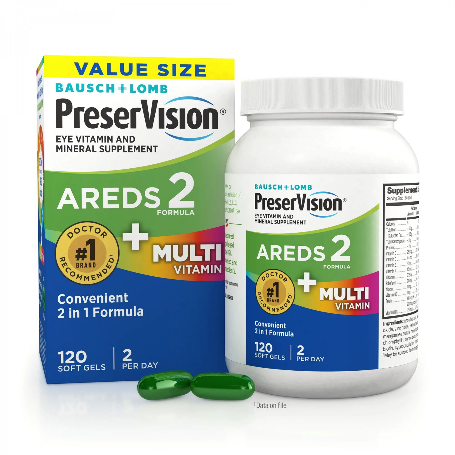 AREDS 2 + Multivitamin, 2-in-1 Eye Vitamin, Contains Vitamin C, D, E ...