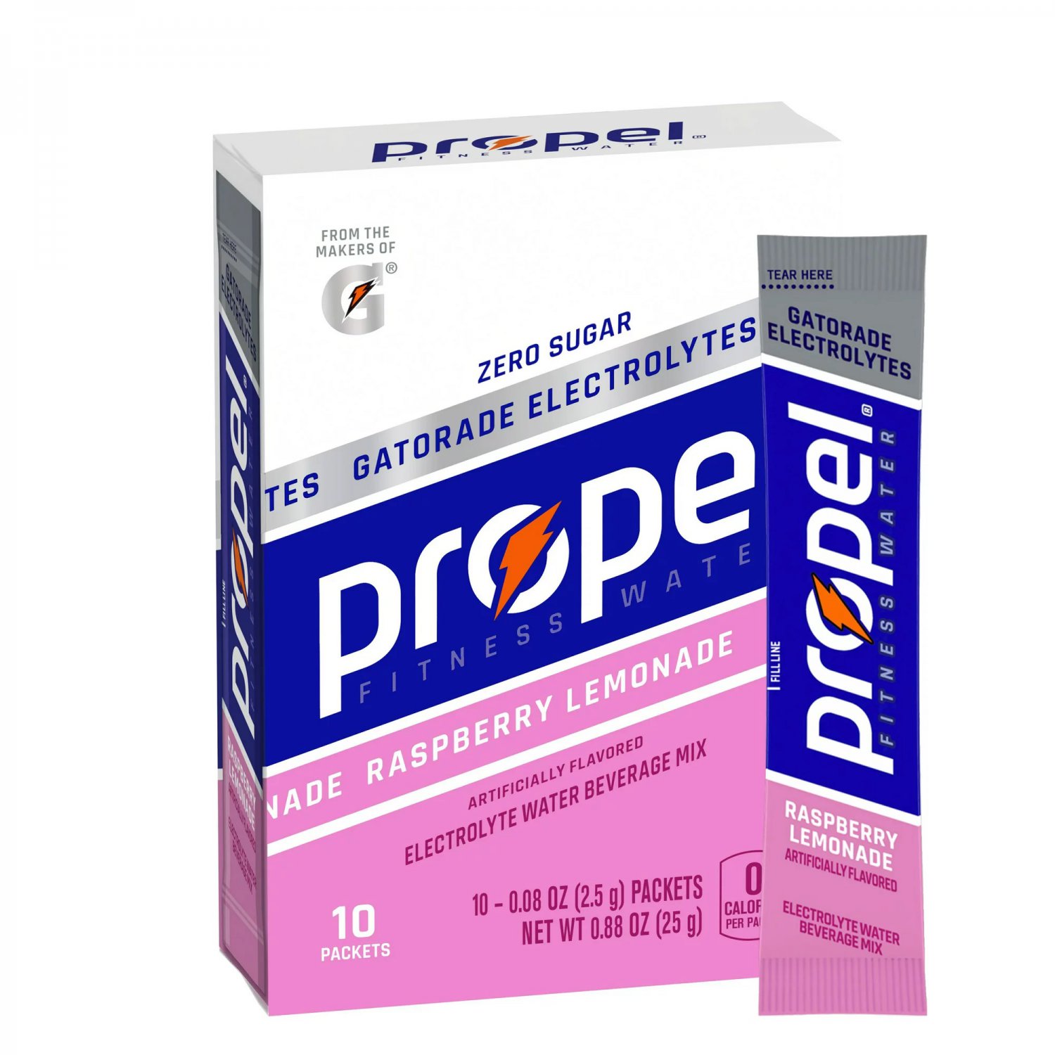 Propel Electrolyte Water Beverage Mix Raspberry Lemonade, Zero Sugar, 10 Packets (Pack of 5)