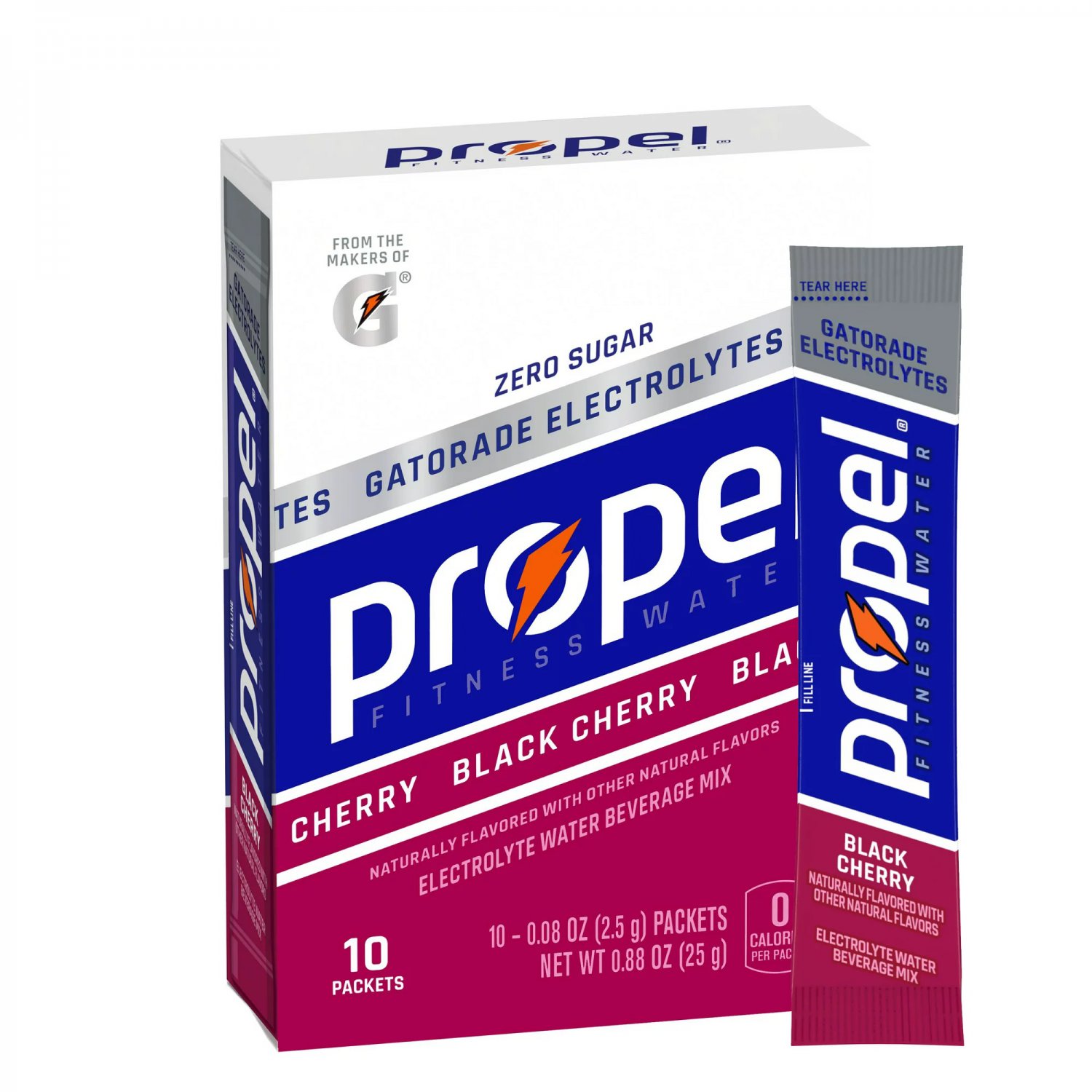 Propel Electrolyte Water Beverage Mix Black Cherry, Zero Sugar, 10 Packets (Pack of 5)