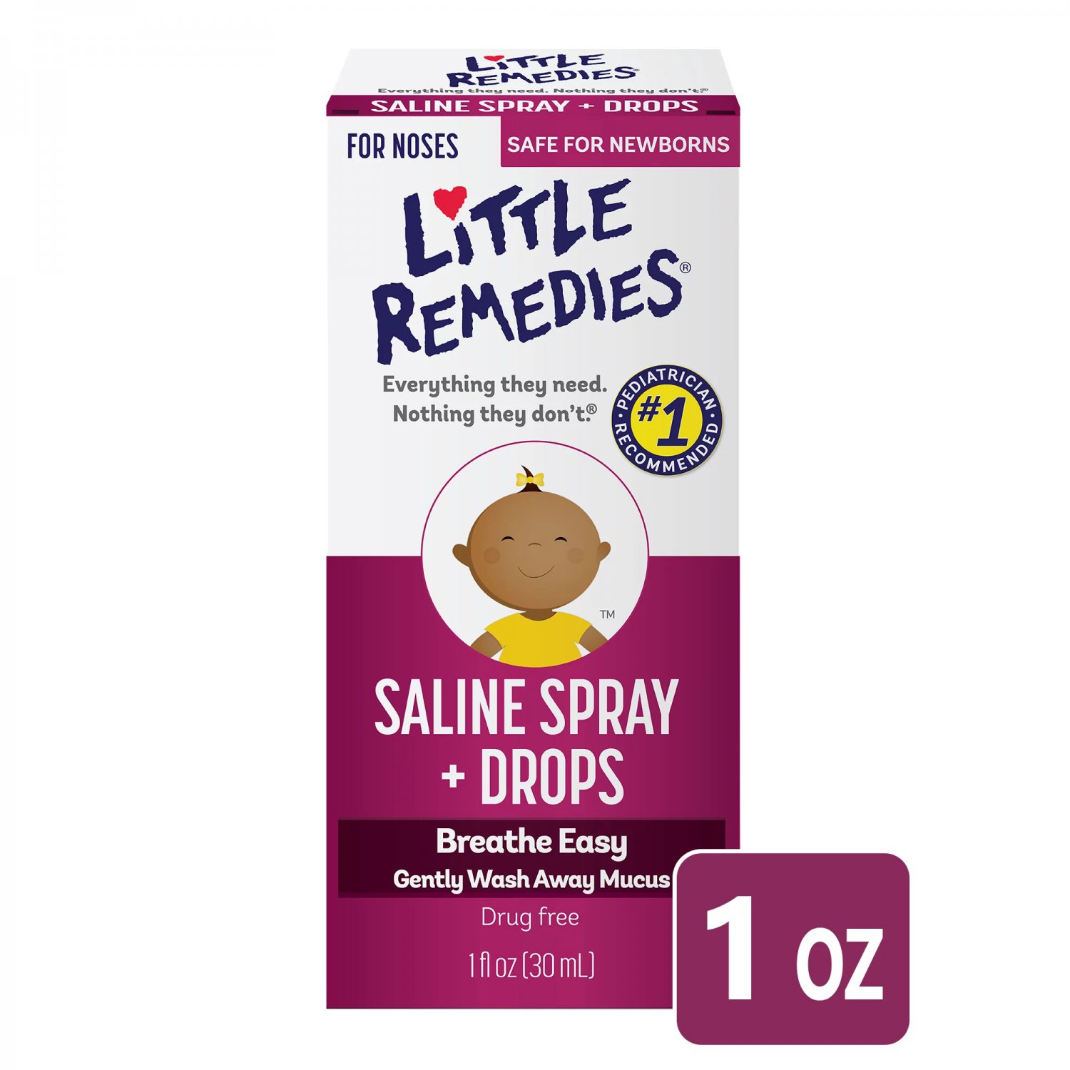 Little Remedies Saline Spray and Drops, Gently Wash Away Mucus, 1 oz