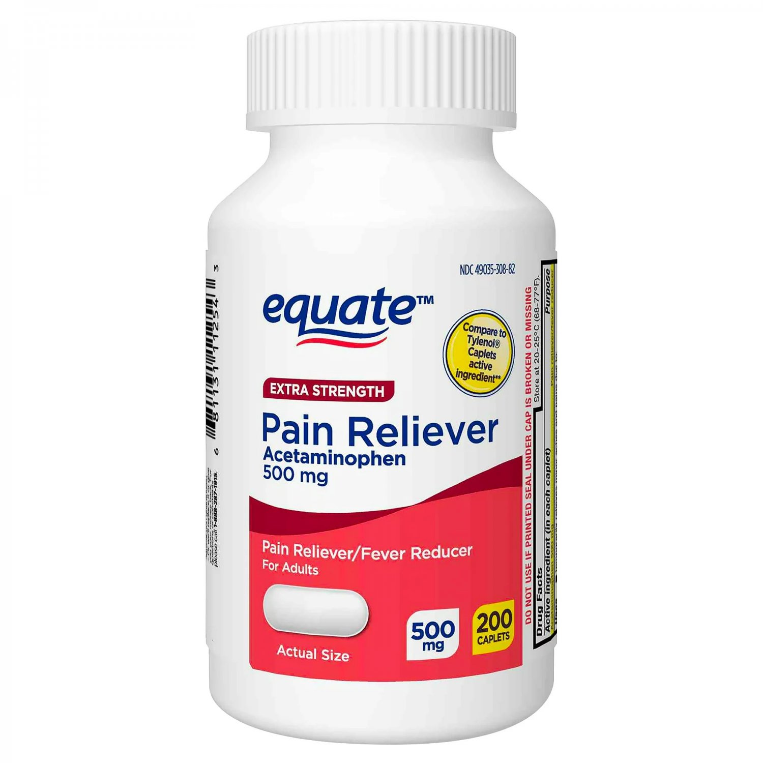 Equate Extra Strength Pain Reliever Acetaminophen 500 mg 200 Caplets